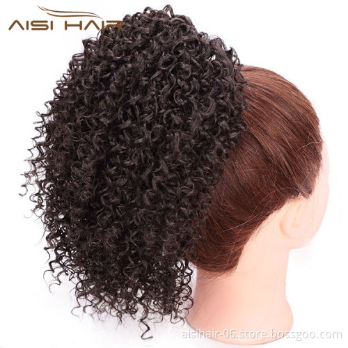 Aisi Hair Synthetic Ponytail Afro Puff Kinky Curly Drawstring Hair Extensions High Temperature Fiber Short Clip In Hairpieces